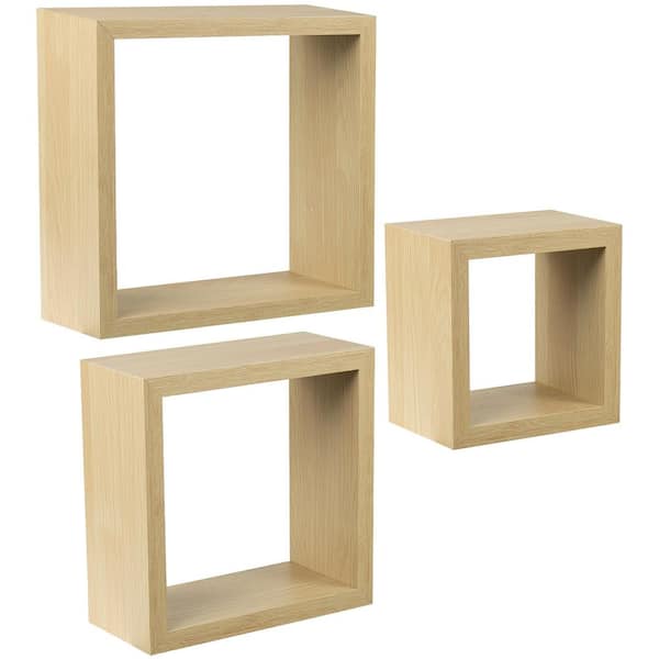 Sorbus Floating Square Cube 9 in. W x 4 in. D Maple Wood Brown Decorative Wall Shelf for Home and More
