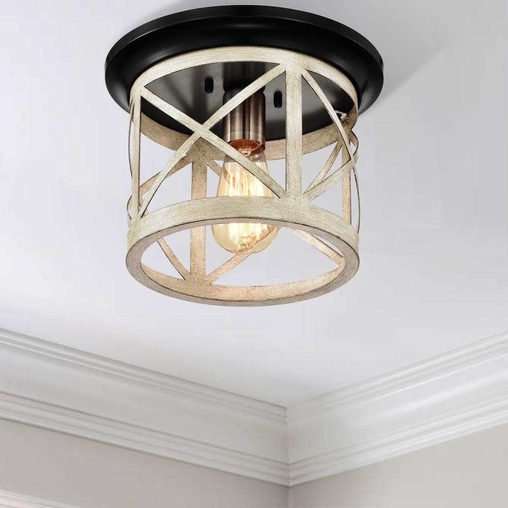 Bronze and Briarwood Farmhouse Drum Flush Mount Ceiling Light