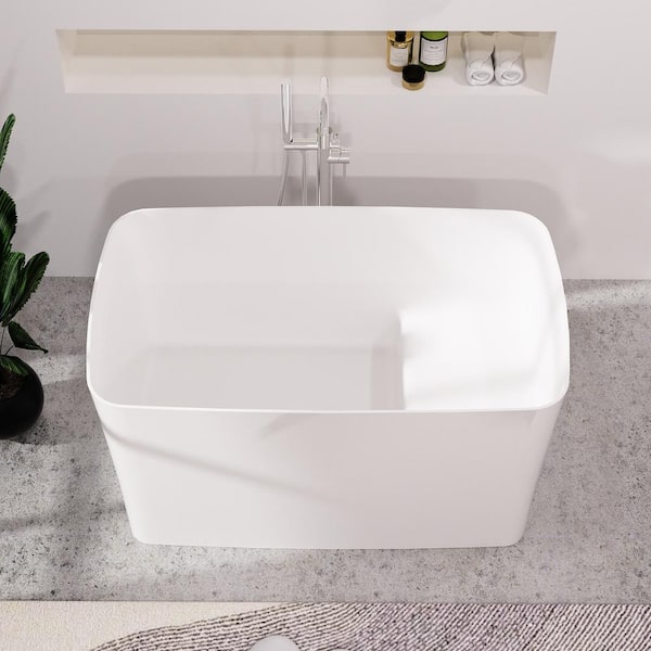 MUSE 47 in. x 27.5 in. Solid Surface Japanese Soaking Bathtub with Seat in White
