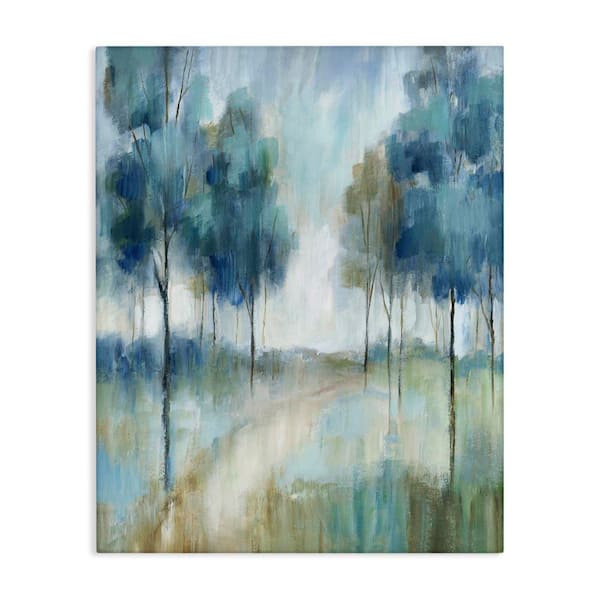 Abstract Blue Woodland Path Trees by Nan Unframed Graphic Art Print Nature 20 in. x 16 in.