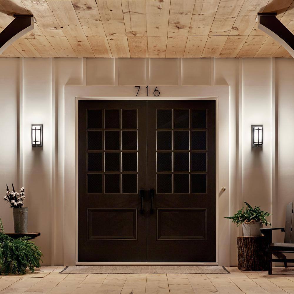 Rustic Black Iron Lantern Wall Light with White Shade
