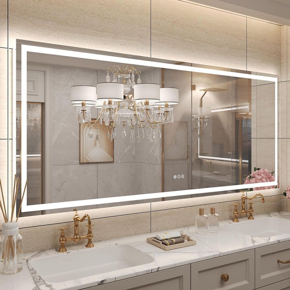 72 in. W x 32 in. H Rectangular Frameless Front and Back Lighted Anti-Fog Wall Bathroom Vanity Mirror, Tempered Glass price history on PriceWatchPro