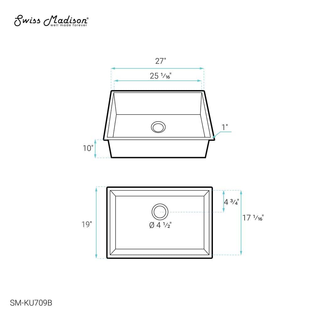 Tourner 27 x 19 Black Stainless Steel Single Basin Undermount Kitchen Sink