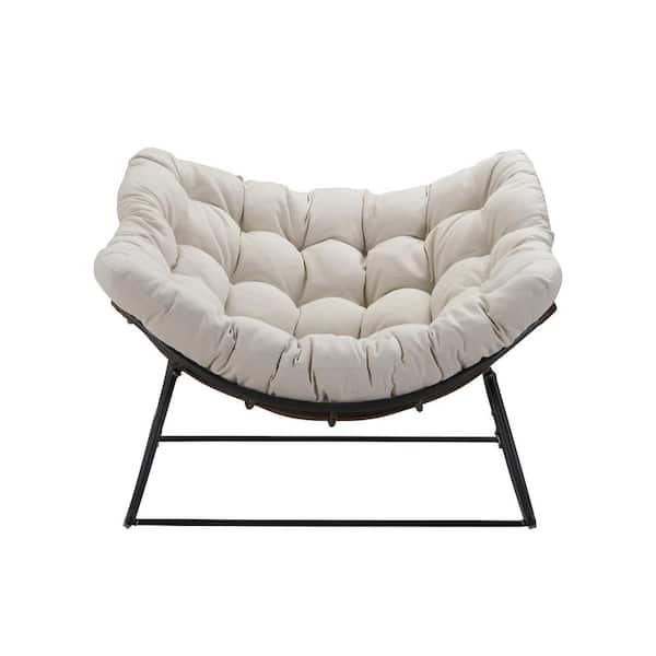 Unbranded Dark Gray Wicker Outdoor Rocking Chair with Beige Cushions for Living Room, Front Porch, Patio