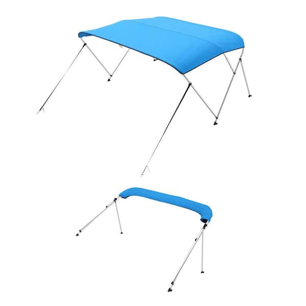 3 Bow Boat Bimini Tops, 600D Polyester Canopy, Sun Shade, 2 Support Poles, 4 Straps, 6'Lx(54"-60")Wx46"H, Pacific Blue