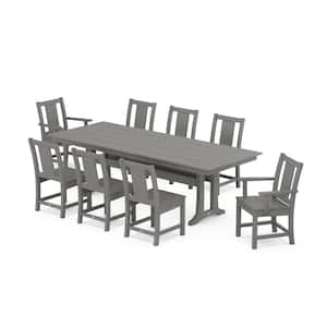 9-Piece Prairie Farmhouse Trestle Plastic Rectangular Outdoor Dining Set in Slate Grey