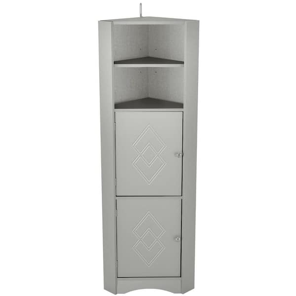 Unbranded 14.96 in. W x 14.96 in. D x 61.02 in. H Gray Triangle Modern Style Bathroom Freestanding Storage Linen Cabinet