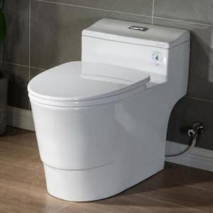 1-piece 1.28 GPF Conserver High Efficiency Dual Flush All-in-One Toilet with Soft Closed Seat Included in White