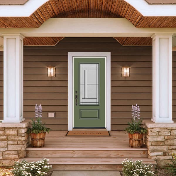 36 in. x 80 in. Right-Hand 3/4 Lite Decorative Glass Atherton Juniper Fiberglass Prehung Front Door