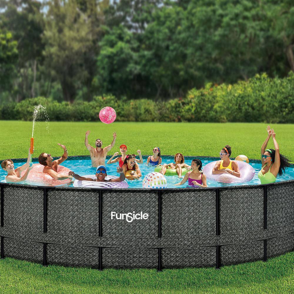 Funsicle 22ft x 52in Dark Herringbone Metal Frame Round Pool