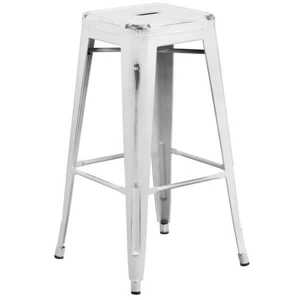 Flash Furniture 30 in. Distressed White Metal Bar Stool