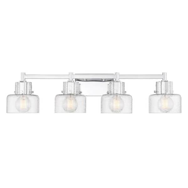 Dover 33.25 in. W x 8.25 in. H 4-Light Chrome Bathroom Vanity Light with Clear Crinkle Glass Shades