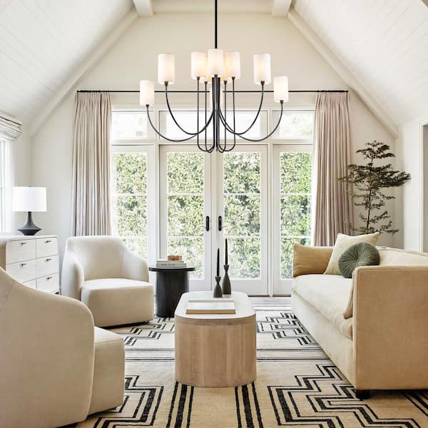 Lorise 10-Light Old Bronze Modern Sputnik Chandelier for Dining Room with Cylindrical Fabric Shade