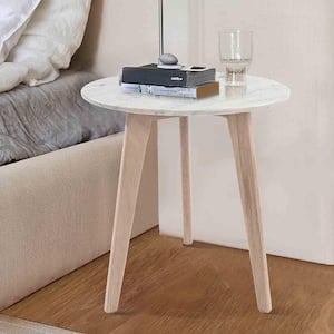Cherie 15 in. Round Italian Carrara White Marble Table with Oak Legs