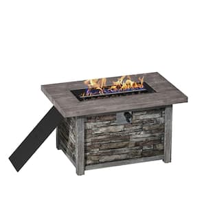 43.5 in. 50,000 BTU Rectangular Outdoor Propane Gas Brown Fire Pit Table with Lava Rock and Waterproof Cover