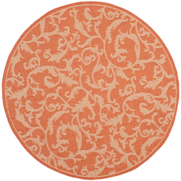 SAFAVIEH Courtyard Terracotta/Natural 8 ft. x 8 ft. Round Border Indoor/Outdoor Patio  Area Rug