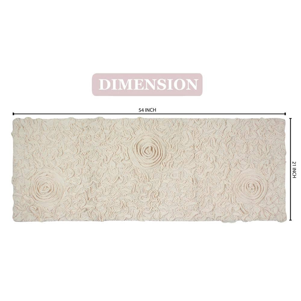 Ivory Cotton Tufted Floral Bath Rug with Non-Slip Backing
