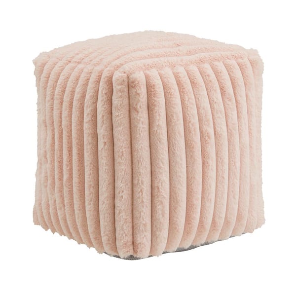 HomeSullivan Pink Channel Furry Fabric Upholstered Square Pouf Ottoman