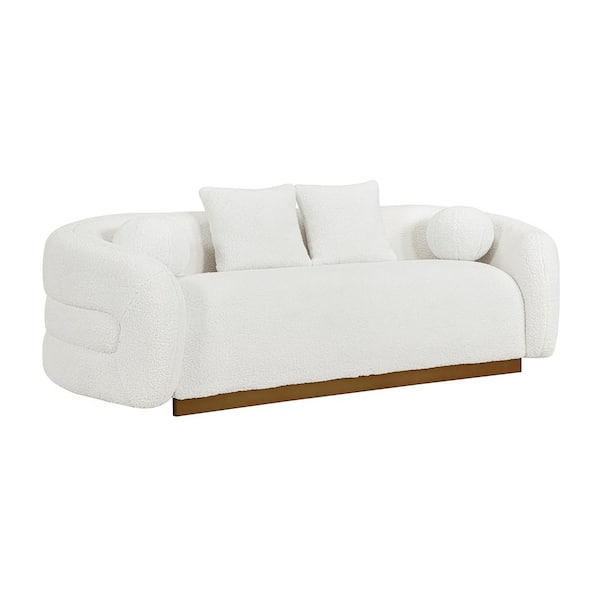 Lazzara Newnan 92.5 in. W Round Arm Sherpa Fabric Rectangle Sofa in White