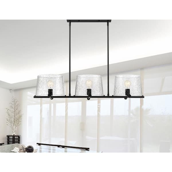 Matteson 60-Watt 3-Light Matte Black Linear Pendant with Clear Seedy Glass Shade