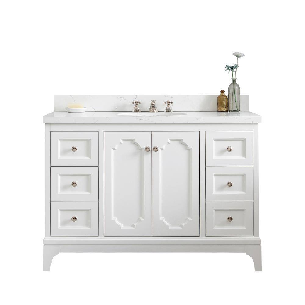 White 48'' Single Bathroom Vanity with Quartz Top