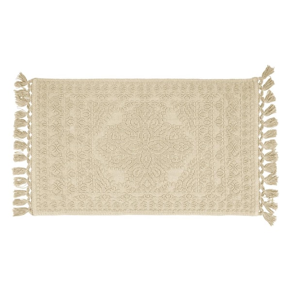 French Connection Nellore Taupe Grey 17 in. x 24 in. Fringe Cotton Bath Rug