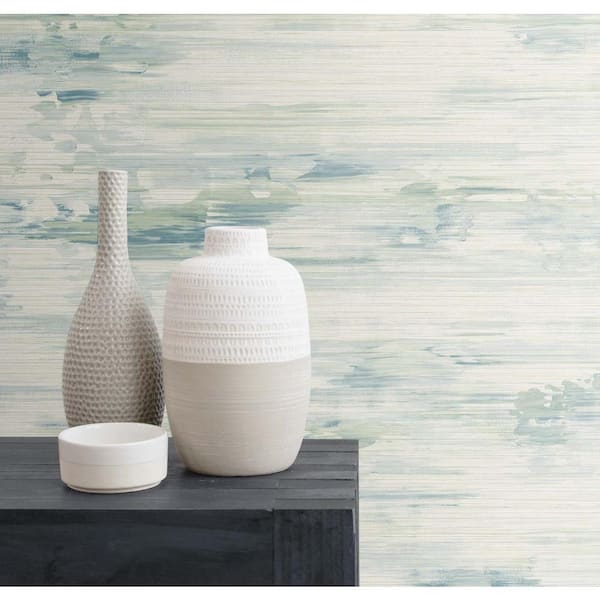 60.75 sq. ft. Seaglass Silk Mistral Embossed Vinyl Unpasted Wallpaper Roll