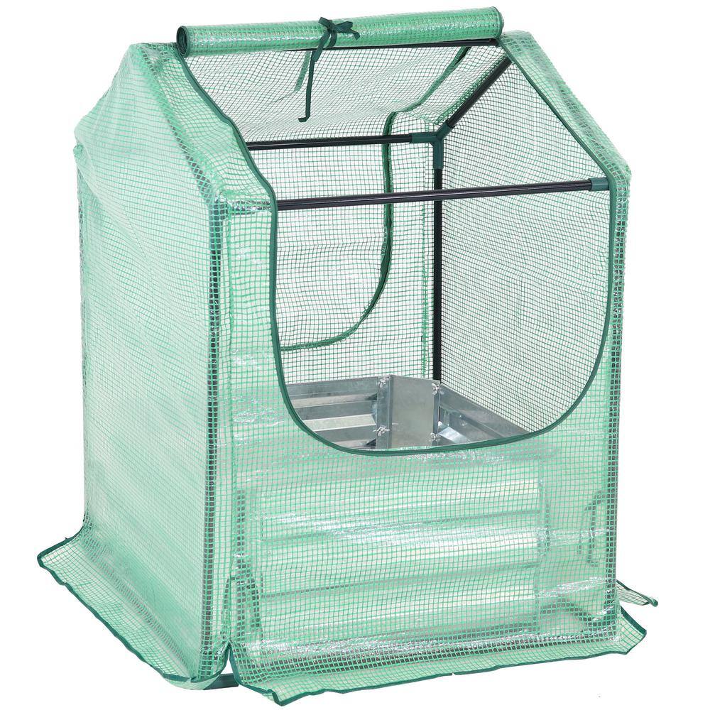 Green Steel Raised Garden Bed with PE Greenhouse Cover, 2' x 2'