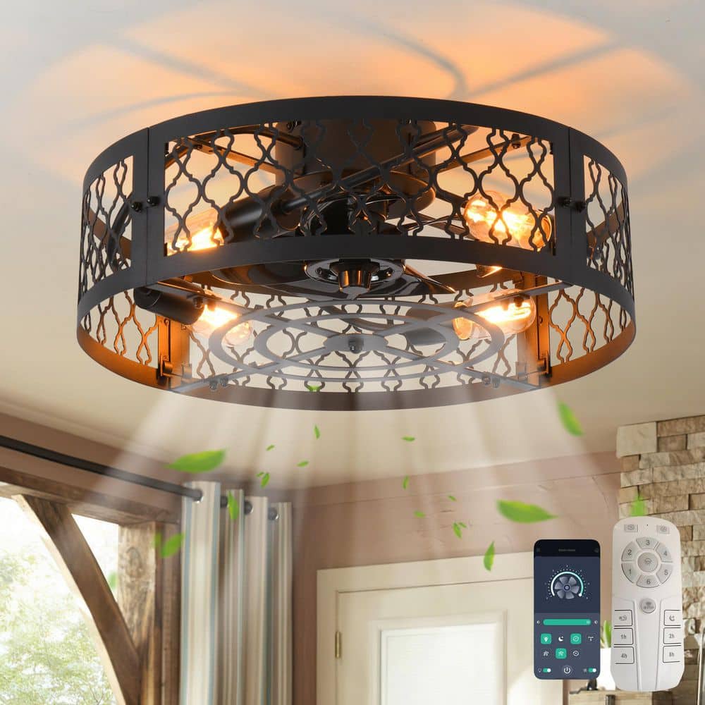19.7 in. Indoor Black Farmhouse Caged Ceiling Fan with Light Kit and Remote Included for Bedroom Kitchen Living Room price history on PriceWatchPro