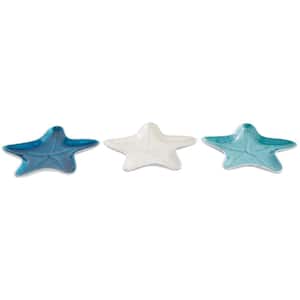Multi Colored Handmade Aluminum Metal Starfish Enameled Decorative Bowl with Bubble Design and Silver Bases (Set of 3)