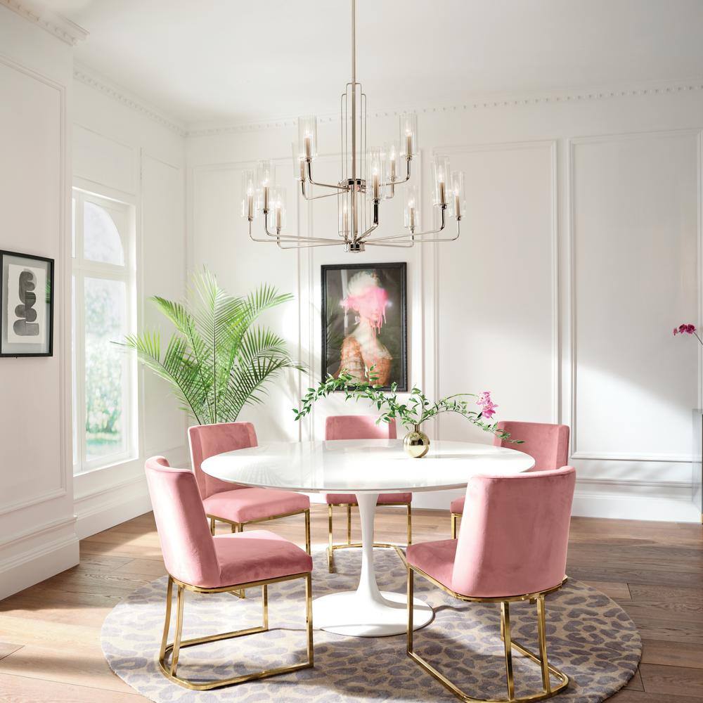 Kimrose 72" Polished Nickel 12-Light Chandelier with Clear Fluted Glass