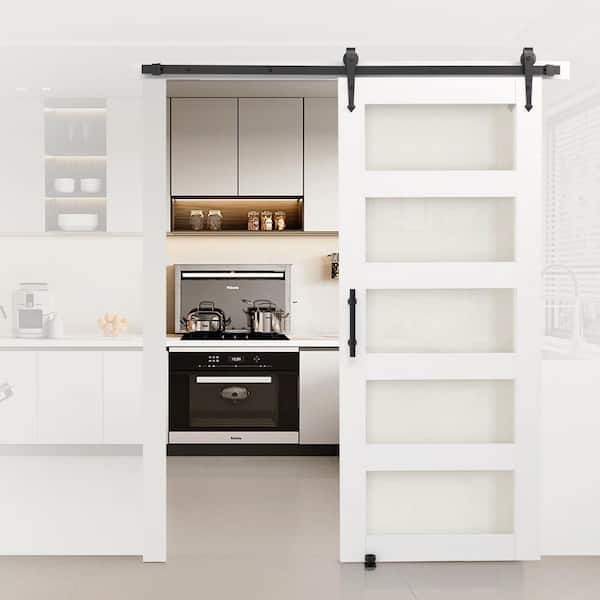 Sliding Barn Door, 36 x 84 in., Durable MDF Panel with Glass, Barn Door with Hardware Kit, Access Door, White