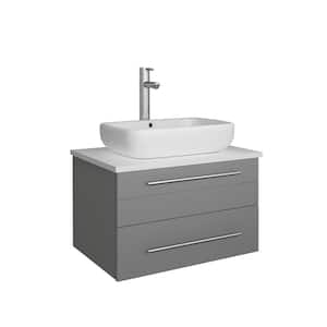Lucera 24 in. W Wall Hung Bath Vanity in Gray with Quartz Stone Vanity Top in White with White Basin