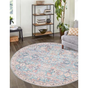 Nostalgia Katie Blue 3 ft. 3 in. x 3 ft. 3 in. Machine Washable Area Rug