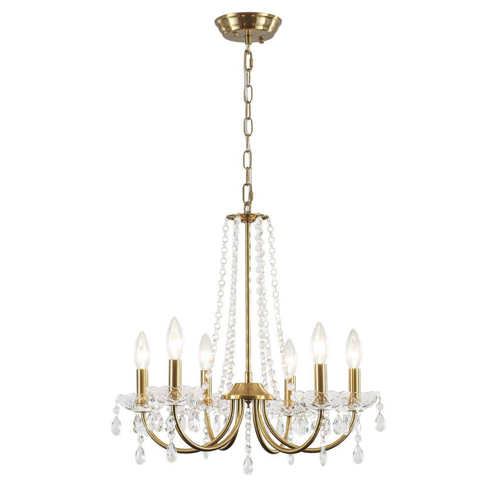 19.68 In. 6-Light Gold Crystal Chandelier, Traditional Vintage Candle Chandelier with Adjustable Chain for Dining Room price history on PriceWatchPro