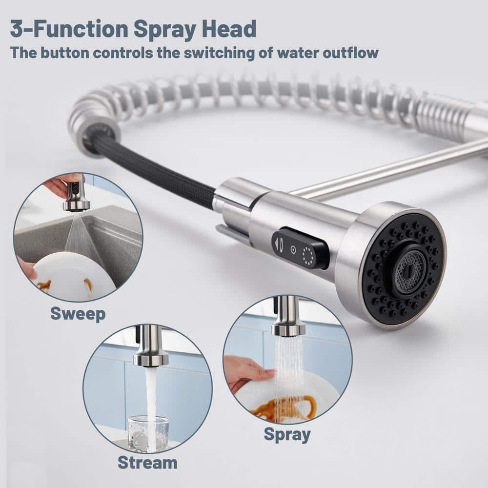 Brushed Nickel Touchless Pull-Down Kitchen Faucet with Spray