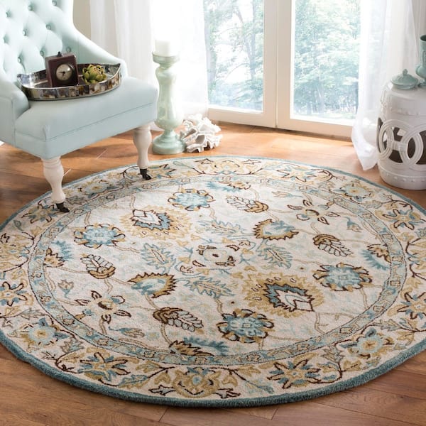 SAFAVIEH Antiquity 6 ft. x 6 ft. Peacock/Blue Oriental Round Rug AT812B ...