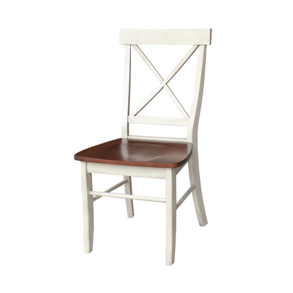 Antiqued Almond and Espresso Cross Back Wood Dining Chair