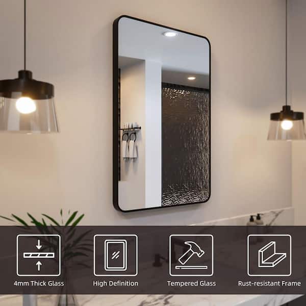 Odin 24 in. W x 36 in. H Tempered Glass Matte Black Rectangular Framed Wall Bathroom Vanity Mirror