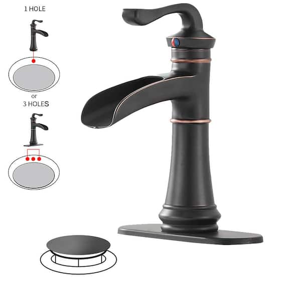 BWE Waterfall Single Hole Single-Handle Low-Arc Bathroom Faucet With Pop-up Drain Assembly in Oil Rubbed Bronze