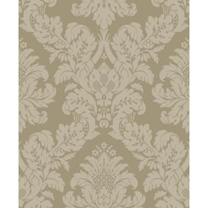 Metallic Champagne  and  Glitter Charnay Damask Vinyl Peel and Stick Wallpaper Roll Covers 31.35 sq. ft.