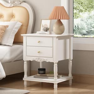 2 Drawers And Open Shelf, White Wooden Nightstand, End Table, Dresser, 19.7in.W x 16.9in.D x 25.2in.H
