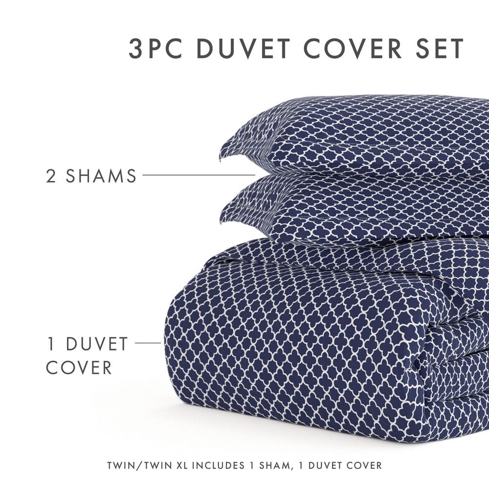Navy Geometric King Duvet Cover Set with Pillow Shams