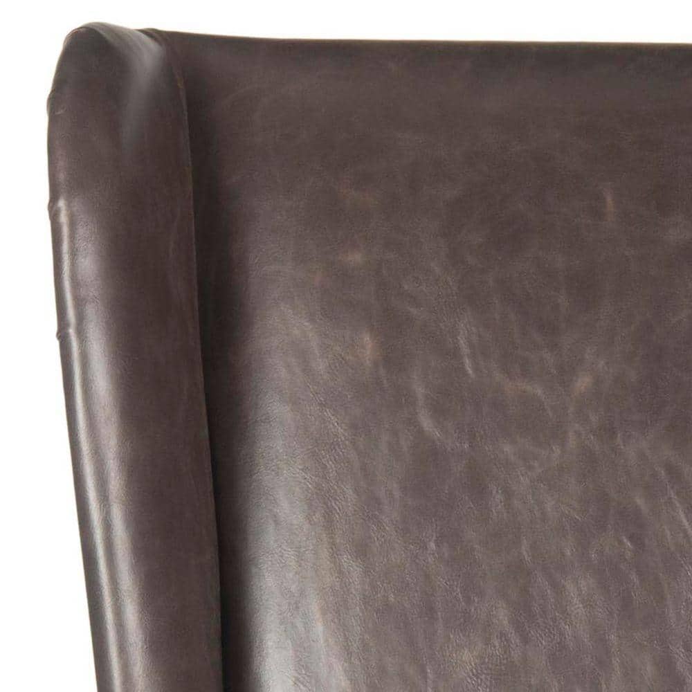 Antique Brown High Back Leather Upholstered Dining Side Chair