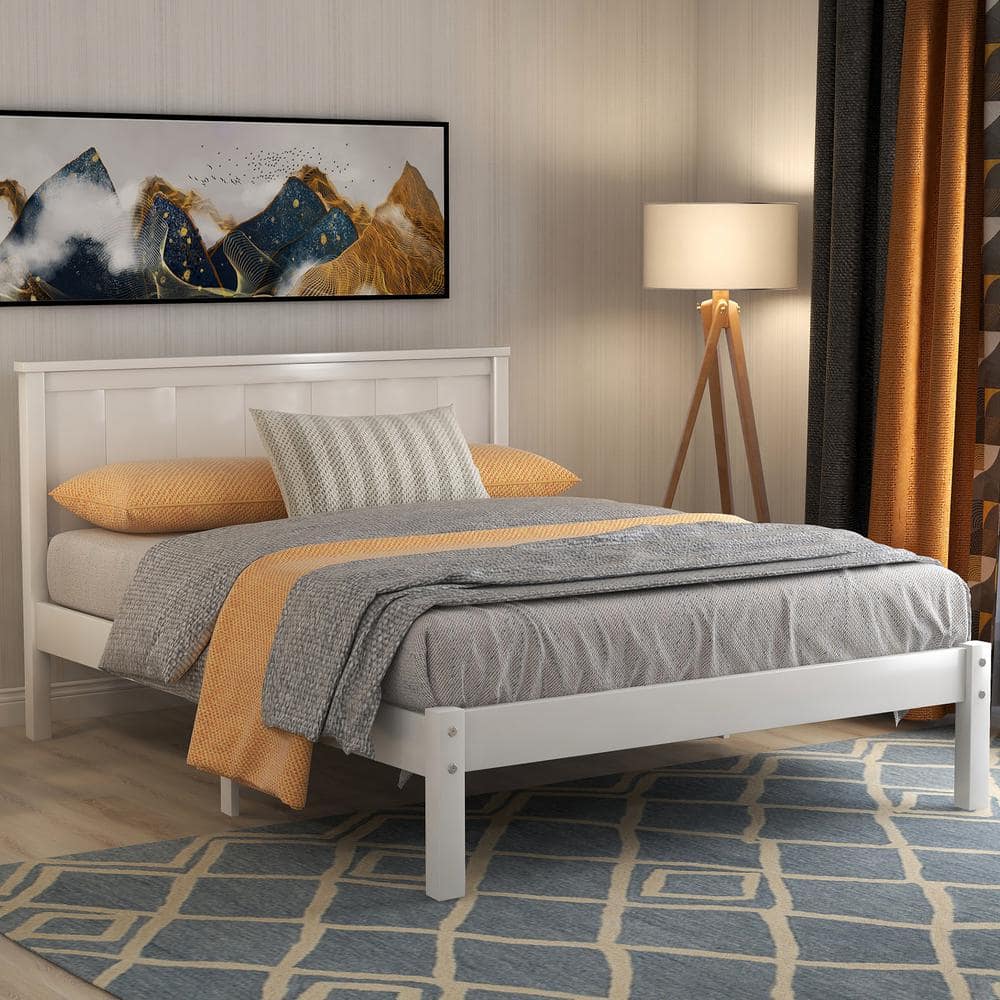 Harper & Bright Designs Modern White Wood Frame Twin Size Platform Bed ...