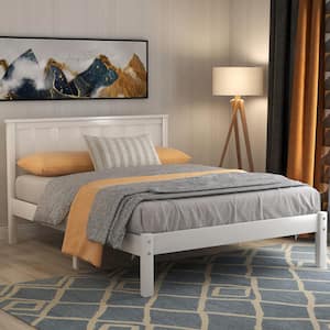 Modern White Wood Frame Twin Size Platform Bed with Headboard, Solid Wood Legs and Support Slats