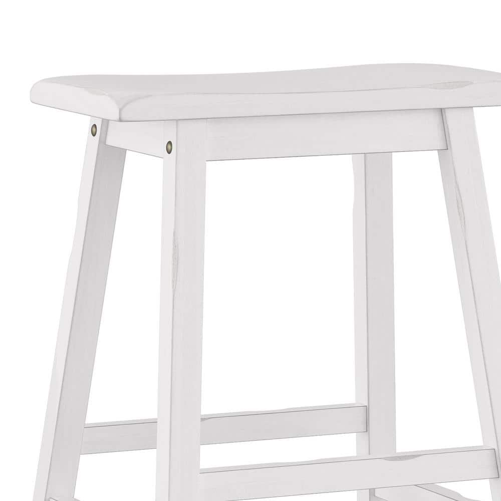 Sea White Wood Saddle Seat Backless Swivel Bar Stool