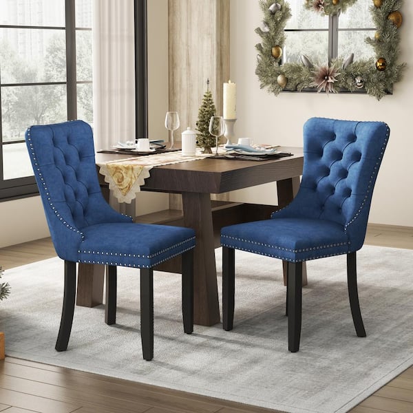 aisword High-End Tufted Blue Chair with Nailhead Trim (19.7 in. W x 37.5 in. H) (Set of 2)