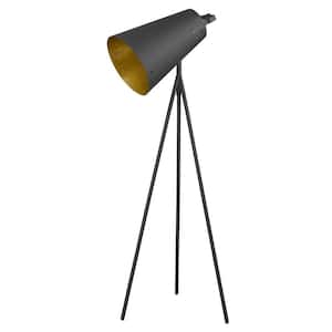 61 in. Black 1 Light 1-Way (On/Off) Tripod Floor Lamp for Liviing Room with Metal Lighthouse Shade