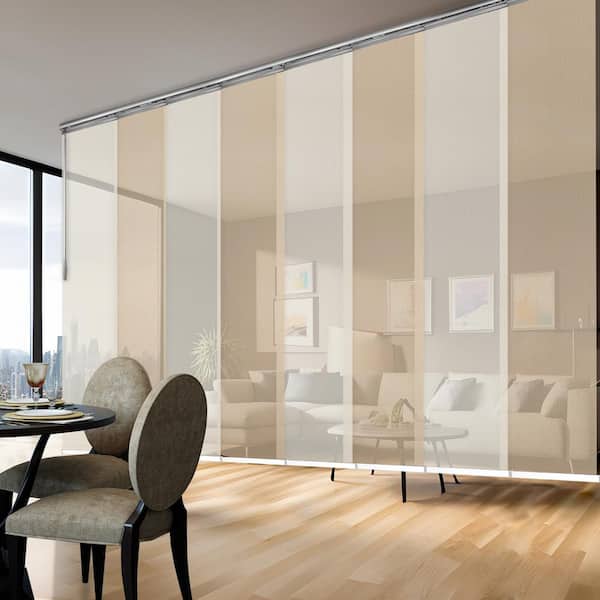 EMOH Chai 130 in. - 175 in. W x 94 in. L Adjustable 8- Panel White Double Rail Panel Track with 23.5 in. Slates
